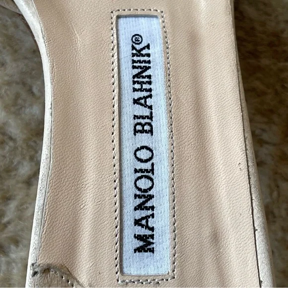 Manolo Blahnik Braided Leather Mule Slide Open Toe Kitten Heel Sandals Sz 37 1/2 - Picture 10 of 15